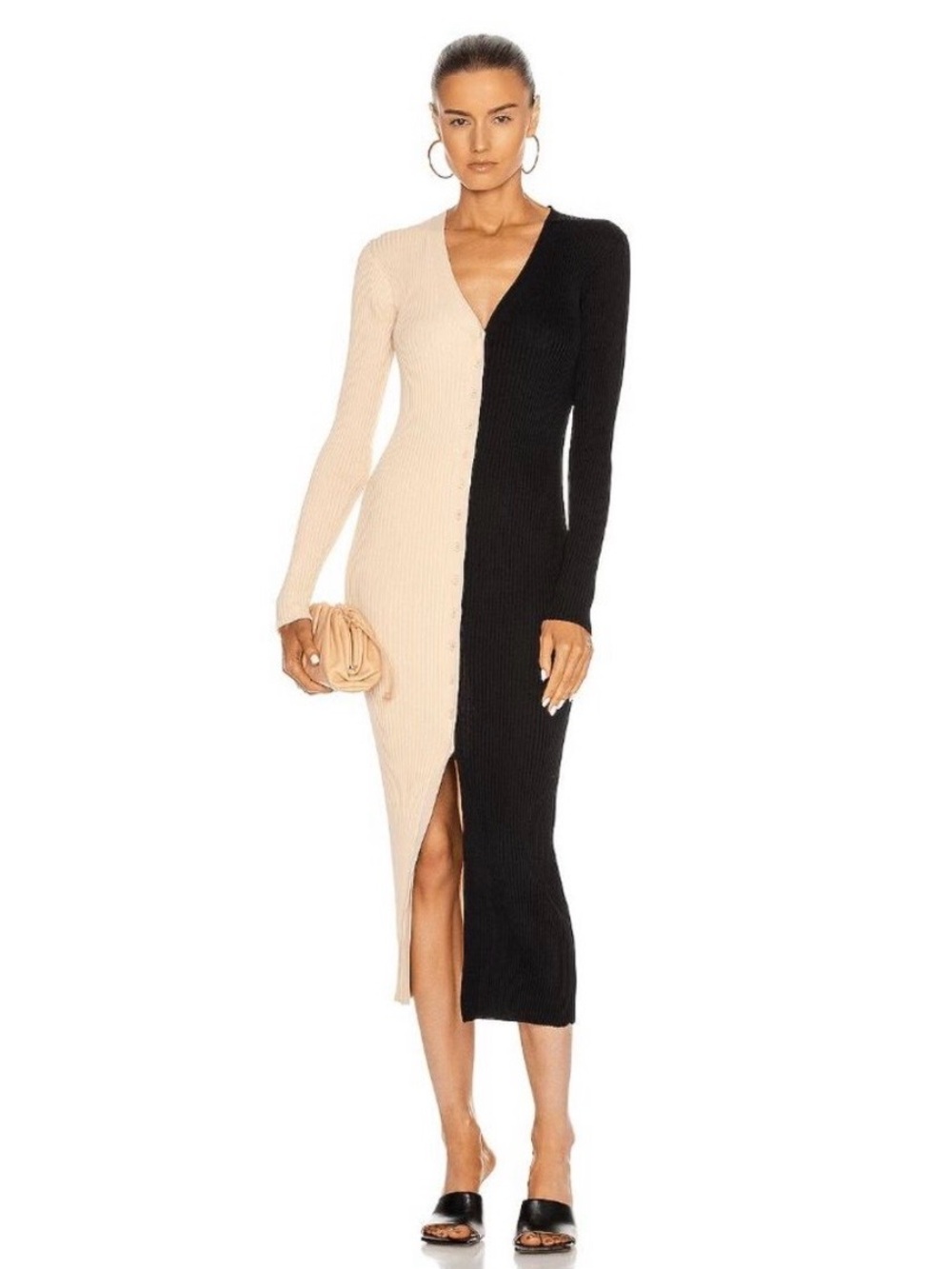 STAUD Two-Tone Ribbed Midi Dress Like New
